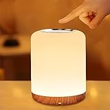 SOLIDEE Nachttischlampe Touch Dimmbar,LED Nachtlicht Baby,mit 256 RGB Warmweißes Tischlampe, Nachtlicht Batterie USB-Aufladung,1-Stunden-Timer fur Schlafzimmer/Wohnzimmer/Kinder/Erwachsene(Holzfarbe)