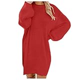 Strickkleid Damen Winter Pulloverkleid,Damen Pullover Kleid Strickkleid Freizeitkleider Rundhalsausschnitt Leicht Herbstkleid Langarm Tunikakleid Kleider für Winter Pulloverkleid Rot XXL
