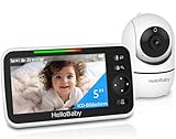 HelloBaby Babyphone mit Kamera, 3500 mAh Akku mit 5 Zoll Bildschirm, 355° Schwenken-120° Neige-Zoomen, Babyfone ohne WLAN, 2 Wege Audio, Temperatur, 8 Schlaflieder, Nachtsicht