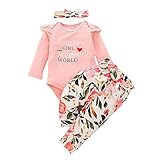 Xumplo Baby Mädchen Kleidung Daddy's Girl Mommy's World Letters Outfits Newborn Langarm Strampler +Blumenhose +Stirnband3-6 Monate