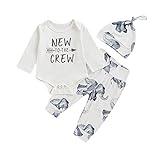 Gajaous Neugeborenes Baby Jungen Mädchen Kleidung New to The Crew Strampler Bodysuit + Elephant Hosen + Hat 3pcs Kleidung Set, Weiß, 70,0-6M