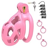 BDSMYOU Keuschheitskäfig Herren Peniskäfig Set,mit 4 Größen Hodenringe Cockringe,3D Harz Chastity Cage Male,Keuschheitsgürtel für Herren,Abstinenz Keuschheit BDSMs Spielzeug Hart (Rosa,M)