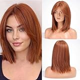 HAIRCUBE Damen Perücke 16 Zoll Auburn Perücke Damen Vorhang Pony Frauen Perücken Synthetische Perücke mit Bangs Welle Perücke für Täglich und Cosplay