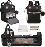 Fexkean Baby-Wickelrucksack, Mumien-Schultertasche für Reisen, Einkaufen, Camping, mit Bett, Unisex für Jungen und Mädchen, Schwarz