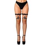 Abeillo 1 Paar Netzstrümpfe für Damen,Netzstrumpfhose mit Spitzen-Schleifen,Sexy Fishnet Stockings,Oberschenkelhohe Halterlose Strümpfe für Damen Halloween Cosplay Party(Schwarz)