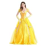 EFOGEP Damen Sch�nheit Prinzessin Kost�m Halloween Party Kleid Puff Kurzarm Quadrat Hals Weihnachten Karneval Cosplay Dress Up Outfit mit Zubeh�r Gelb Ballkleider Gelb M