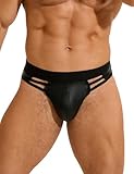 ohyeahlady Erotische Slip für Herren Sexy Unterwäsche für Mann PU Leder Sissy Dessous Große Größen Clubwear Wetlook Catsuit Reizwäsche Gay Unterhosen Party Shorts Atmungsaktiv Höschen Schwarz M