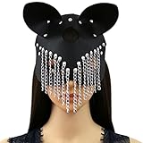 PU Leder Halbgesichts Maske Katzemasken Augenmaske Damen Sexy Halbgesicht Katze Kätzchen Catwoman Masken Ledermaske für Halloween Cosplay Karneval Maskerade Ball Make-Up