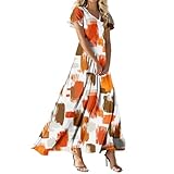 Kleid Hochzeitsgast Damen Elegante Kleider Cocktailkleid Elegant Langes Sommerkleid Sommer Kaftan Lang Abendkleider Kurz Crossdresser Kleid Tunikakleid Schleppennadel Brautkleid (2-Orange,XL)