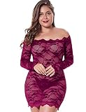 LINGERLOVE Sexy Spitze Negligee Grosse Grössen für Damen Babydoll Dessous Schulterloses Lingerie Nachtwäsche Spitzen-Kleid mit G-String S-4XL