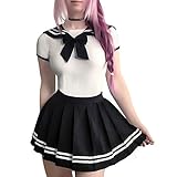 LittleForBig Baumwolle Strampler Onesie Pyjamas Bodysuit - Klassische Japanische Schulmädchen Schwarz Strampelanzug Rock Set XXXL