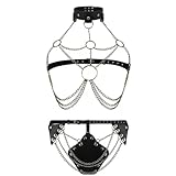 SUPKTHDY Sexy Leder Harness Damen SM Aushöhlen BH Body Harness Vest und Offenem Schritt G-String Ouvert Unterwäsche Sets Punk Gothic Kostüme Fetisch Erotik Reizwäsche Fesseln Sexspielzeug