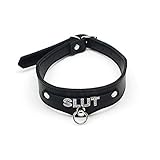Lederhalsband Choker Damen Schwarz - SMspade Lederhalsband o-ring Echtleder Lederhalsband Frauen Personalisiert Sex für Frauen Herren Männer Herren, SLUT