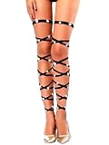 Flayem Glänzende Strumpfbänder Beinwickel Sexy Kristallschwarzes elastisches Strumpfband Raves Cross Bandage Music Festival Kostüm für Frauen