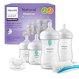 AVENT Babyflaschen mit AirFree Ventil, Geschenkset für Neugeborene – 4 Babyflaschen, ultra soft Schnuller und Flaschenbürste, Babys von 0–12 Monaten und älter (Modell SCD657/11)