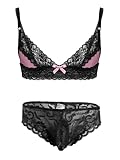 TiaoBug Herren BH und Slip Dessous Set Sissy Höschen Crossdresser Cosplay Kostüm Erotik Unterwäsche Bikini String Tanga Briefs Unterhosen Panty Hipster Rosa M L