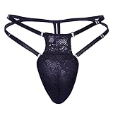 dPois Herren Erotische Slip Sissy Dessous Unterwäsche Ouvert Höschen Unterhose String Tanga mit Spitze Crossdressing Lingerie Kleidung Schwarz Einheitsgröße