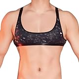 GENEMEN Herren Muster Sport Bra Sexy Glitzer Oberteil Sissy Dessous Bikinis Crop Tank Top Crossdresser Kleidung (Leopard Schwarz)