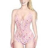 LittleForBig Damen Nachtwäsche Netto garen Spitze V-Ausschnitt Usagi Einteiliger Baby Doll Lingerie Strampler Rosa XXXXL