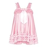 Satini Dessous Satin Sissy Gerafft Rüschen Babydoll-Stil Kleid Negligee Feminin Crossdress Cosplay (Zartrosa, M)
