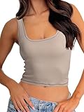 Danysu Tank Top Damen Crop Tops füR Damen Sexy Oberteil Damen Party Sommer-Tanktops Frauen Basic Crop Korsett Going Out Top Cute Y2K Clothes, Hafermilch, X-Klein