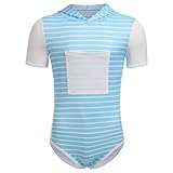 ABDL Body Männer Herren Overall Kapuze Hoodie Bodysuit Kurzarm T-Shirt Unterhemd Ouvert Männer Sportbody Druckknöpfe im Schritt Einteiler Jumpsuit Playsuit Unterwäsche Nachthemd Blau Gestreift L