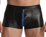 Latex ähnliche Shorts mit Reissverschluss vorn - Wetlook Shorts mit Zipper - blau XL