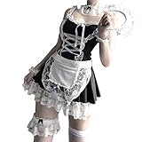 Zyimsva Maid Dress Halloween KostüM Maid Outfit Cospaly Dienstmädchen Kostüm Strümpfe Faschingskostüme Damen(XXL)