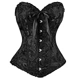 AUYAO Damen Vollbrust Corsage Vintage Corsagen Bustier Corsette Mittelalterliche Schnürbrust Damen Korsett mit Schnürung Blumenprint Korsett Top Corsage Bustier Korsett Unterbrustkorsett Schwarz (A-L)
