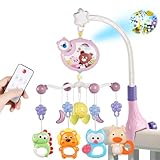 Aolso Babybett-Spielzeug, Mobile für Babybett, Baby Einschlafhilfe Musikspielzeug mit süßen Tieren, Babybett-Mobile mit Musik und Lichtern, Projektor und Fernbedienung (Rosa)