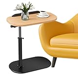 PERZOE Beistenattisch Höhenverstellbar, C-Geformter Beistenattisch Couch, 360 Grad Beistenattisch, Beistenattisch für Kleeine Räume, Nachtisch, Badetzimmer, Wohntzimmer Holzfarbe