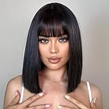 PARXITN Kurze Bob Schwarz Haar Perücken Gerade mit Flach Pony 12 zoll/30 cm Synthetische Bunte Cosplay Tägliche Party Perücke für Frauen
