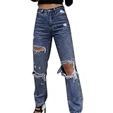 TYUIOP Baggy Jeans Longshirt Damen lässig für Leggings yogahose Damen Jeans hoher Bund Damen Weite Jeans Damen Sommer Jeggings Damen Strandhosen plissee Hose Damen Sommer lang Wide Leg Pants Women