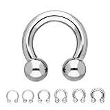 Treuheld® Hufeisen Piercing Ring - Dick & Groß - 6mm x 19mm (Kugeln 10mm) Silber Chirurgenstahl CBR - Edelstahl Circular Barbell - Intim, Ohr, Nase uvm.
