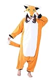 dressfan Unisex Fuchs Onesie Pyjama Kostüm,Tier Fox Jumpsuits Halloween Karneval Kostüm Schlafanzug für Damen & Herren,Orange,M
