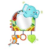Jollybaby Baby-Autositz-Spielzeug, Kick and Play Activity Center mit Spiegel, Zahnen, Knitterpapier, Baby-Reisespielzeug für Autositz, einfacheres Reisen mit Neugeborenen (Blue Elephant)