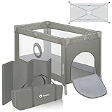 LIONELO Stefi Baby Laufstall, Kinderbett, Reisebett ab Geburt bis 15 kg, Seiteneingang, Sicherungssystem LockGuard, Blockade der Räder, Tragetasche, zusammenklappbar