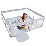BEJOY Großer Laufstall Laufgitter XXL 180*200 cm, Kompakt und Stark, Schaumstoffschutz Rutschfester mit Transparentem, Atmungsaktivem Netz, Reißverschluss für Babys & Kleinkinder Indoor & Outdoor