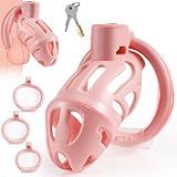 MACQIU Peniskäfig Chastity Cage Male mit 3 Öffnungs- und Schließhodenringe,Keuschheitskäfig Keuschheitsgürtel BDSMs Spielzeug hart,BDSM Set Sklaven Sexspielzeug extrem für die Männer (Rosa)