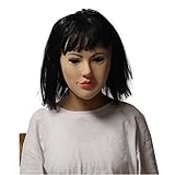 LKYLVEE Weiche Silikonmaske für Frauen Latex Realistische Frauenkopfmaske für Crossdresser Transgender Halloween Cosplay Karneval Drag Queen(mit Perücke) (kurz)