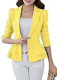 EFOFEI Frauen Slim EIN Knopf Blazer ausgestellte Slim Fit Blazer Elegante Business Arbeitskleidung Arbeitskleidung Büro Jacke Gelb S