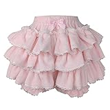 Cuteighteen Lolita Pumphose für Damen, niedliches Dienstmädchen, gestufte Rüschen-Bloomer-Shorts, Kawaii, flauschig, Kürbishose, Pettipants, Rosa, Größe M, rose, M