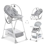 hauck Hochstuhl mit Babywippe Sit N Relax 3in1 ab Geburt bis 15 kg mit Wippgestell, Höhenverstellbares Gestell mit Rollen, Klappbar, Verstellbar, XL Korb, Wippe mit Spielebogen (Stretch Grey)