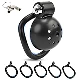 BDSMJOY Keuschheitskäfig Herren Peniskäfig,mit 5 Arc Chastity Rings Hodenringe Penisring,Flat Chastity Cage Male Small Keuschheitsgürtel für Herren,Cock Cage Penis Käfig,BDSMs Spielzeug Hart (Schwarz)