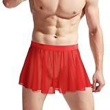 GENEMEN Herren Mesh Sissy Röcke Sexy See Through Crossdressers Unterwäsche Nachtclub Party Cosplay Kostüm (Rot)