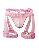 Oludkeph Herren-Dessous-Höschen-Spitzenbesatz-Bulge-Beutel G-String-Zapfen-Unterwäsche mit Strumpfband (One Size, Rosa)