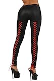 MISS NOIR Damen Leggings im Wetlook mit Schnürung Satinbänder Exclusives Clubwear (L/XL) 18256-BR