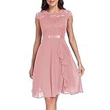 Damen Abendkleider Elegant A Linie Festliches Abendkleider Cocktailkleid V Ausschnitt Standesamt Chiffon Hochzeitskleider Kleid Spitze Partykleid Spitzen Dress Brautkleid, Rosa