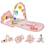 AOMIG Piano-Gym Spieldecke, Krabbeldecke mit Musik und Lichtern, Spielmatte mit Spielbogen abnehmbarem Babyspielzeug, Bauchzeit Activity Decke für Kleinkinder ab der Geburt – Einhorn
