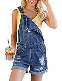 Roskiky Damen Jeans Jeanslatzhose Overalls Rompers Schnallenriemen Jeanshose Dunkelblau Größe M